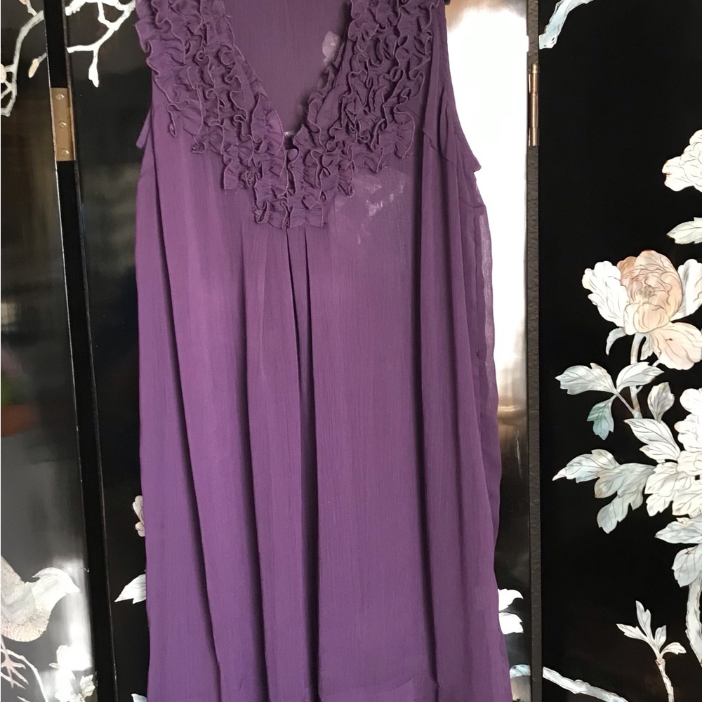 Anthropology sheer purple dress with ruffled neckline. Reduction sale 2026